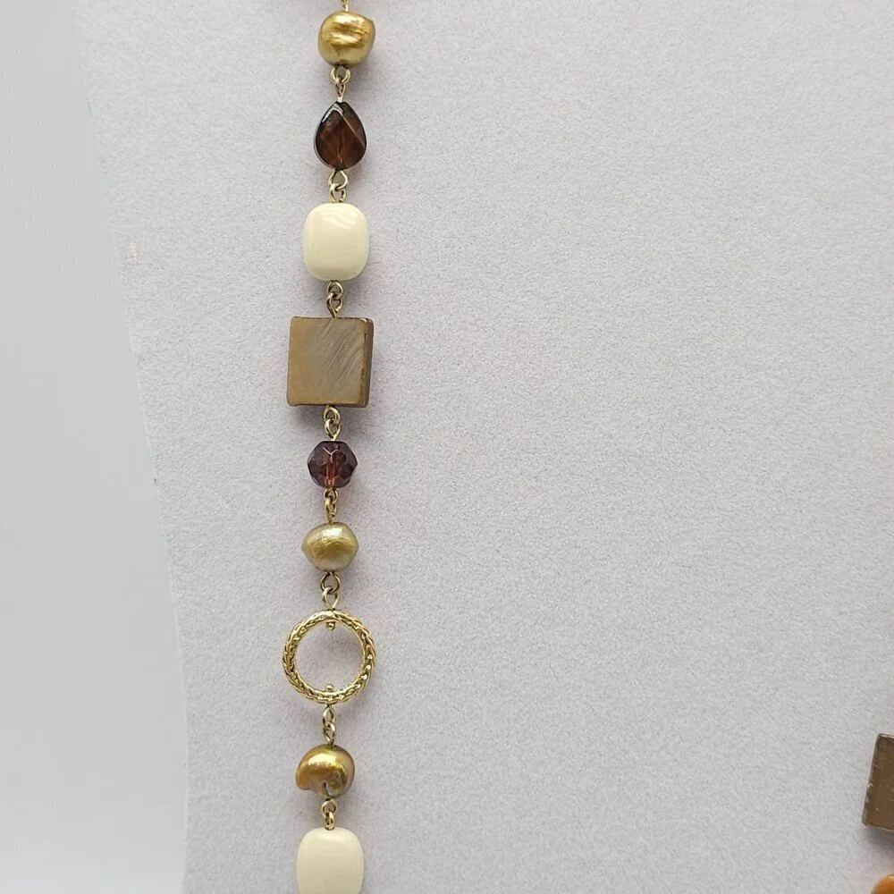 Gold Tone Ciprani Necklace Mixed Beads Geometric Shapes By Lia Sophia 37 Inches